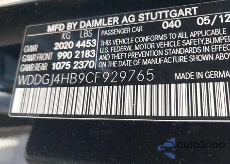 2012 Mercedes-Benz C 250 from USA, damaged, VIN WDDGJ4HB9CF929765